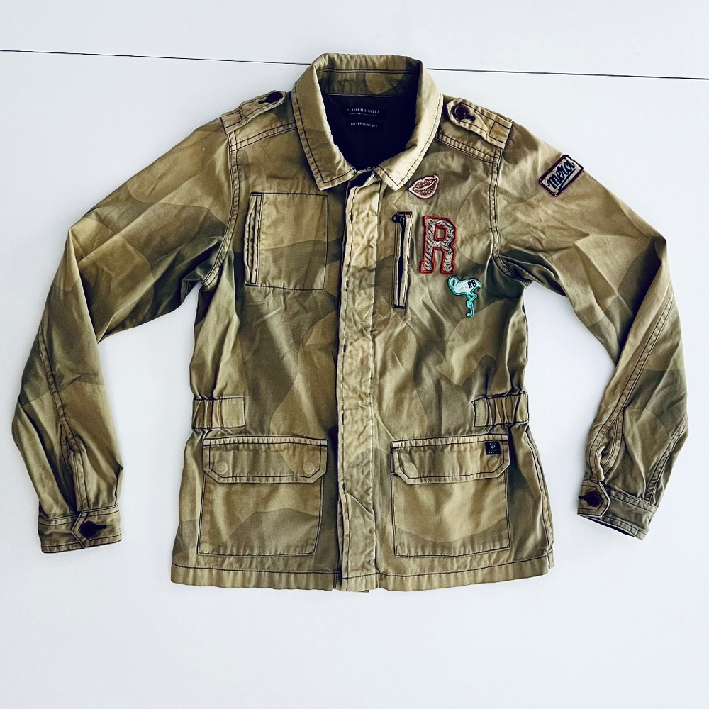 Scotch R'belle Lux Brand Girls Camo Jacket with Patches & ALL the details- RARE!